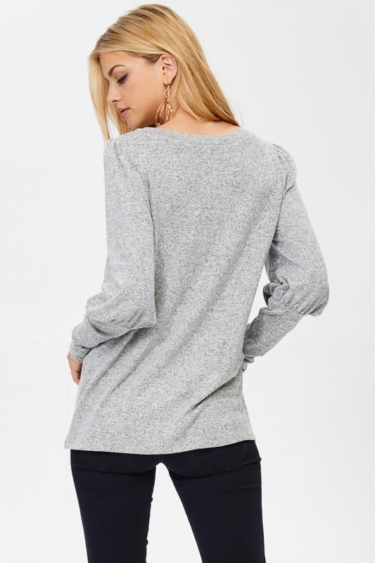 Gray Puff Sleeve Top - Mimic Apparel