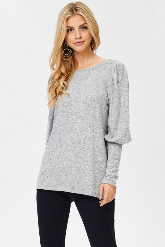 Gray Puff Sleeve Top - Mimic Apparel