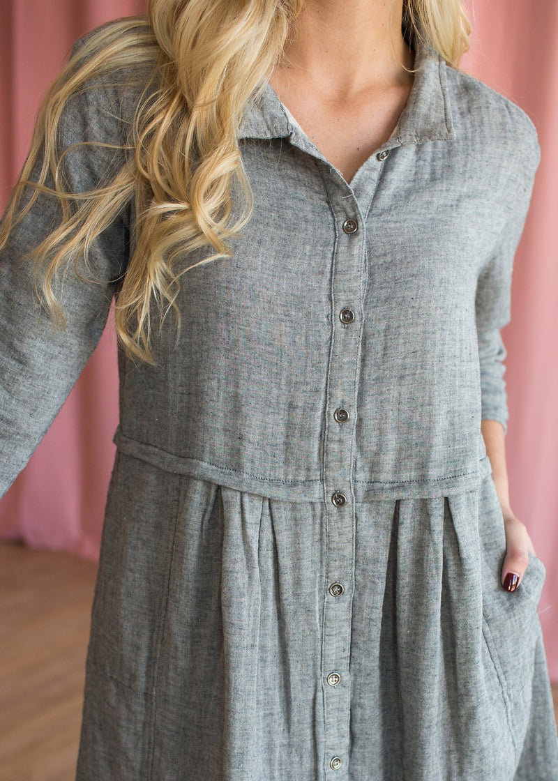 Charcoal Button Jodie Dress - Mimic Apparel