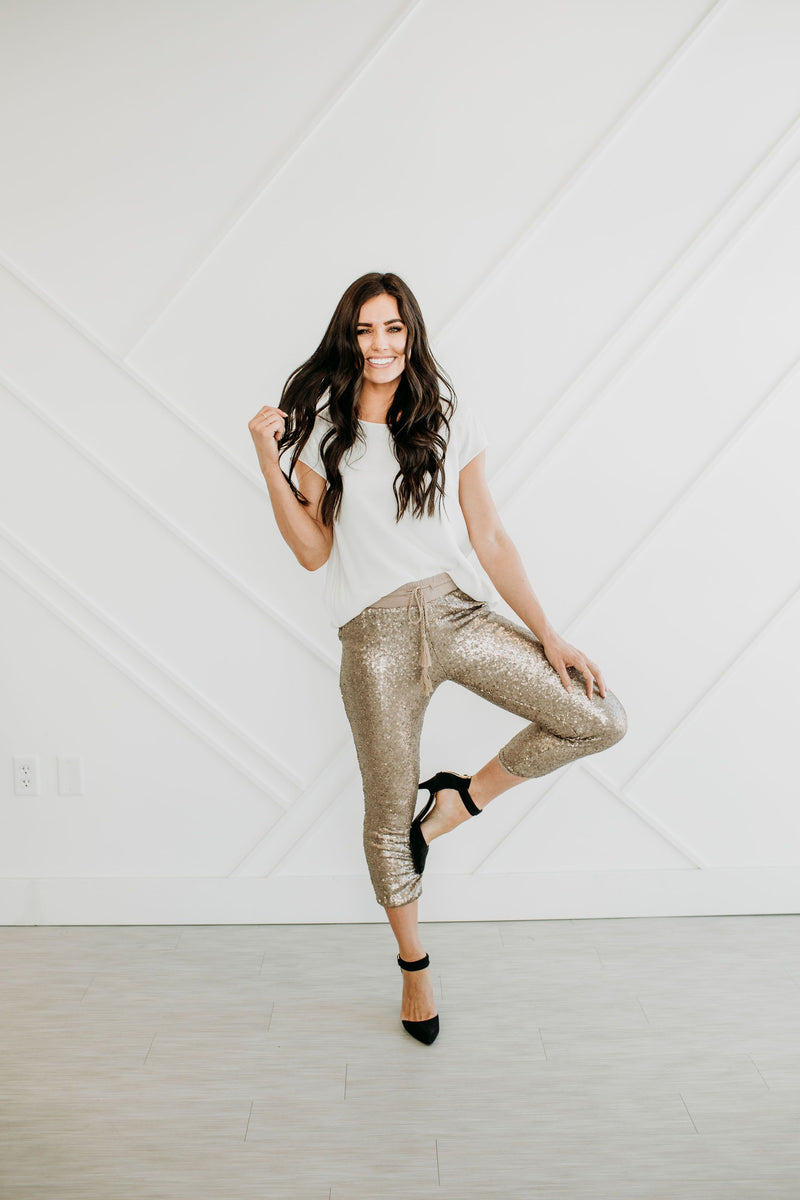 Champagne Sequined Joggers - Mimic Apparel