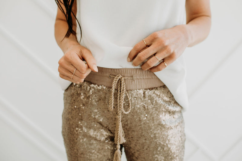 Champagne Sequined Joggers - Mimic Apparel