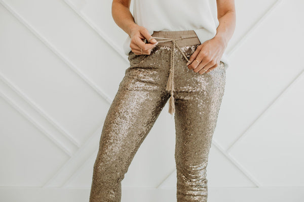 Champagne Sequined Joggers - Mimic Apparel