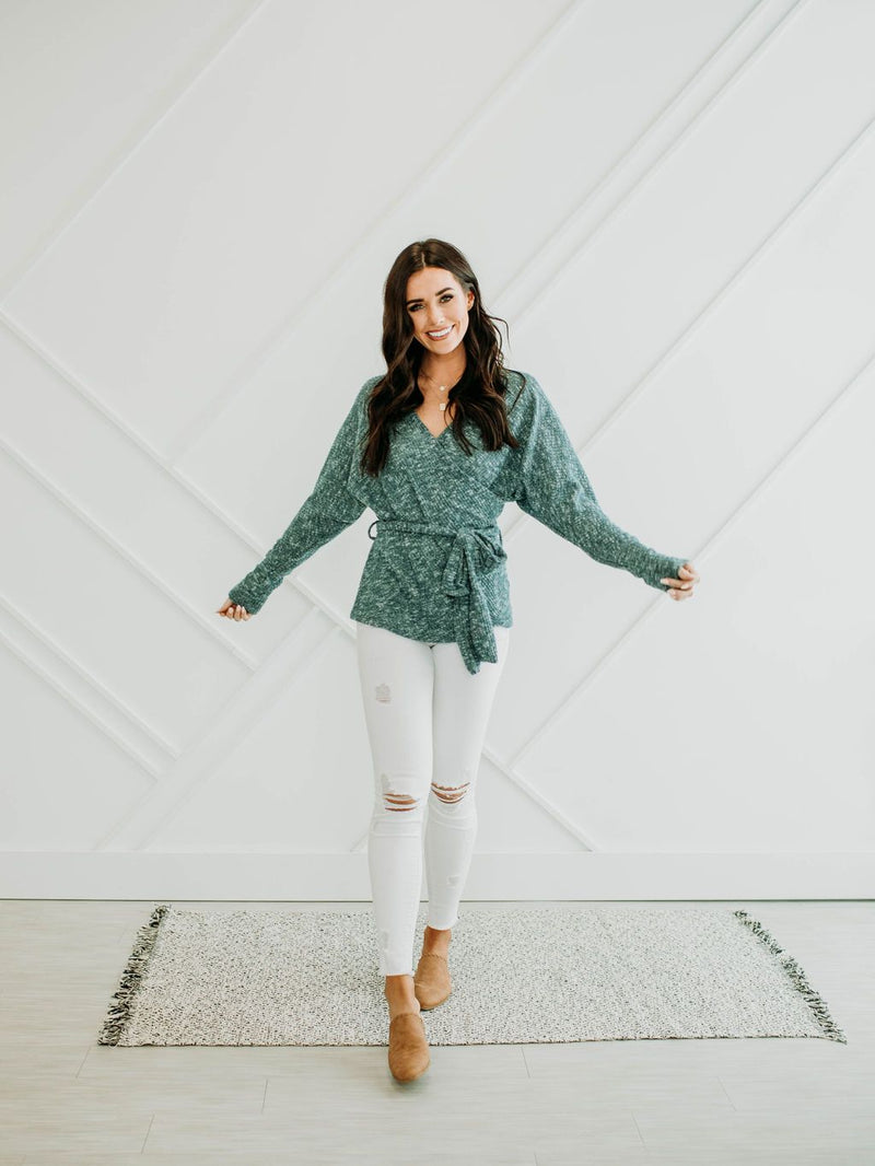 Teal Wrap Sweater - Mimic Apparel