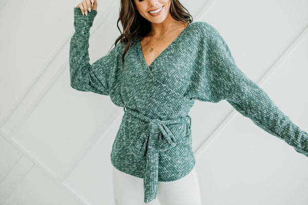 Teal Wrap Sweater - Mimic Apparel