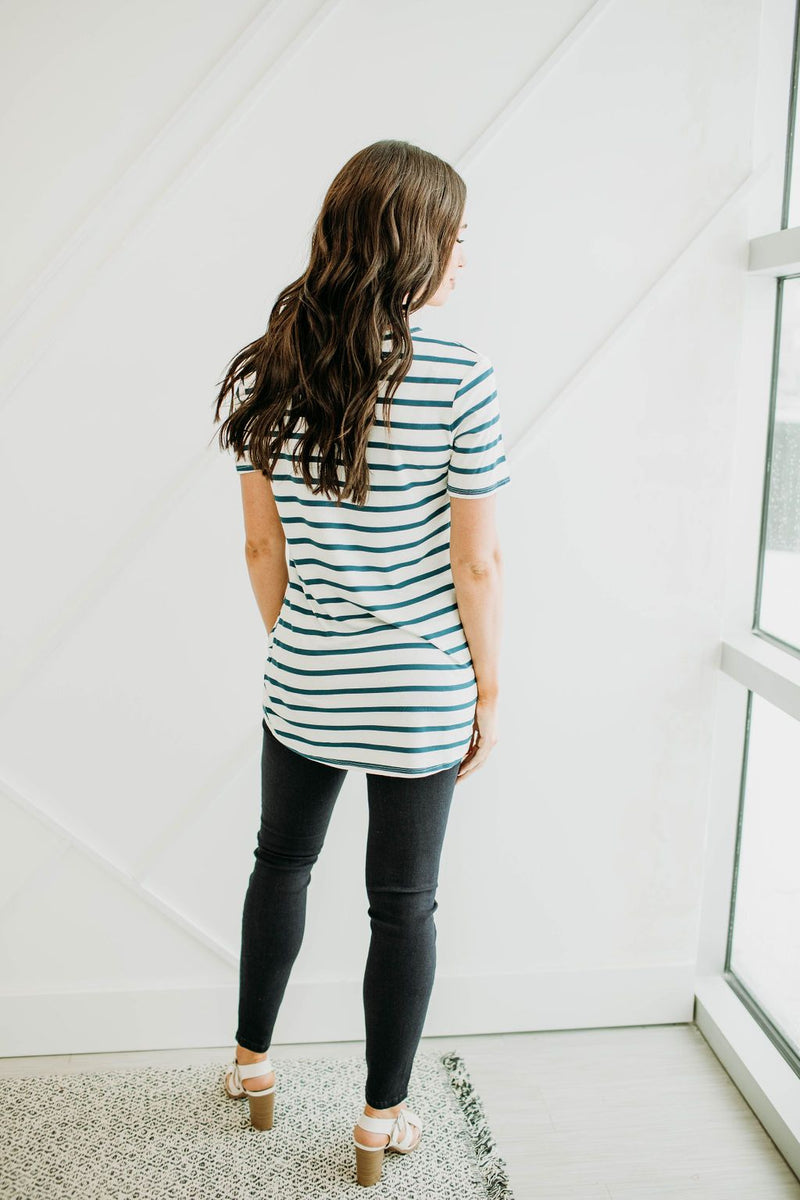 Teal Stripe Basic Tee - Mimic Apparel