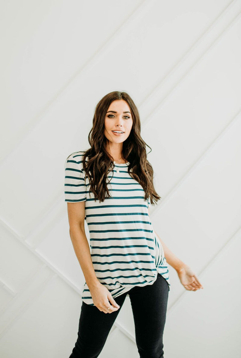 Teal Stripe Basic Tee - Mimic Apparel