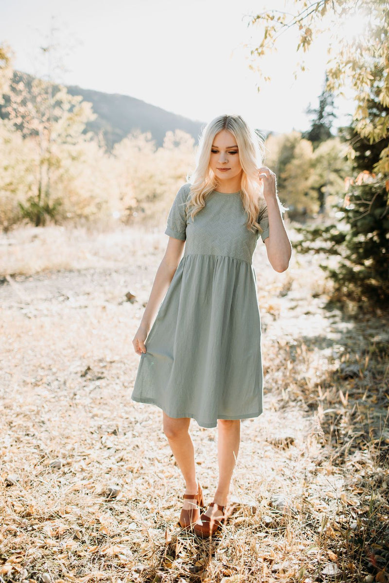 Sage Floral detail dress - Mimic Apparel