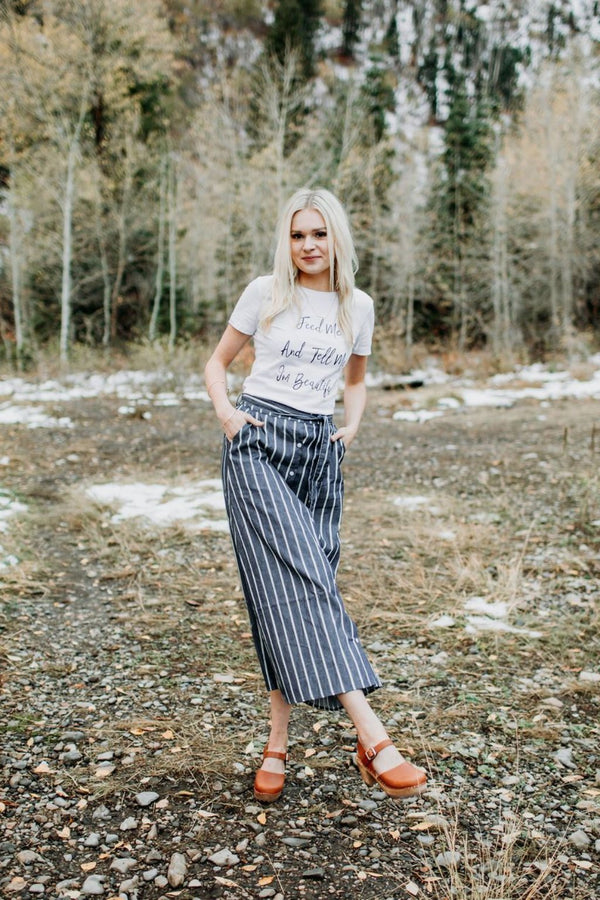 Cambri Denim Striped Skirt - Mimic Apparel