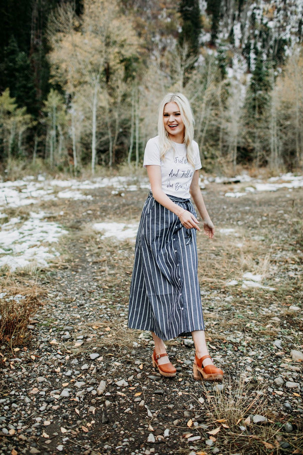 Cambri Denim Striped Skirt - Mimic Apparel