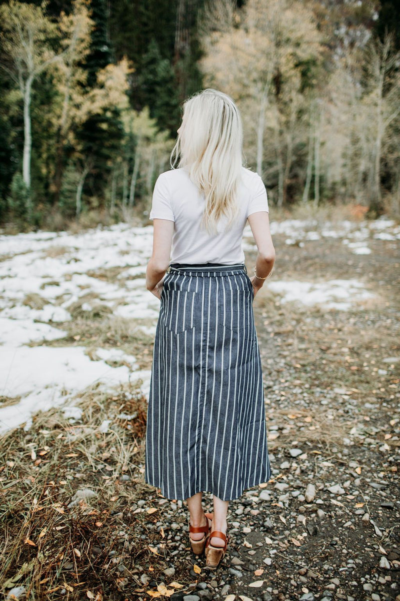 Cambri Denim Striped Skirt - Mimic Apparel