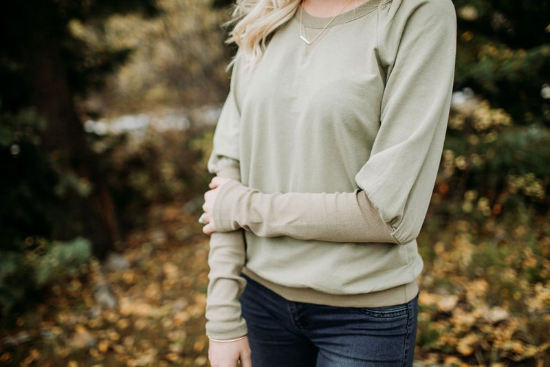 Olive Puff Sleeve Pullover - Mimic Apparel