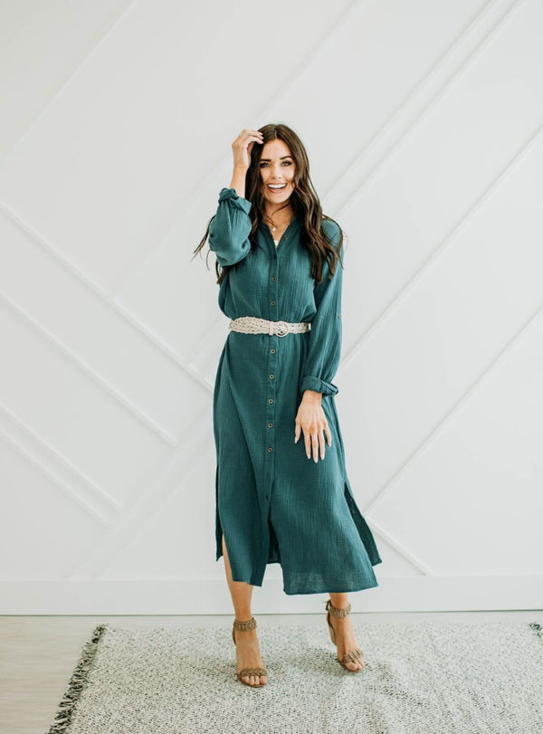 Teal Shirt Dress - Mimic Apparel