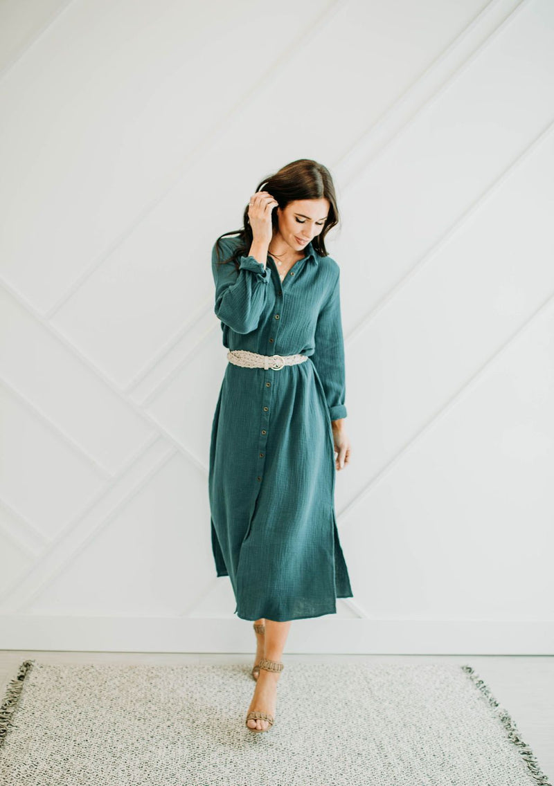 Teal Shirt Dress - Mimic Apparel