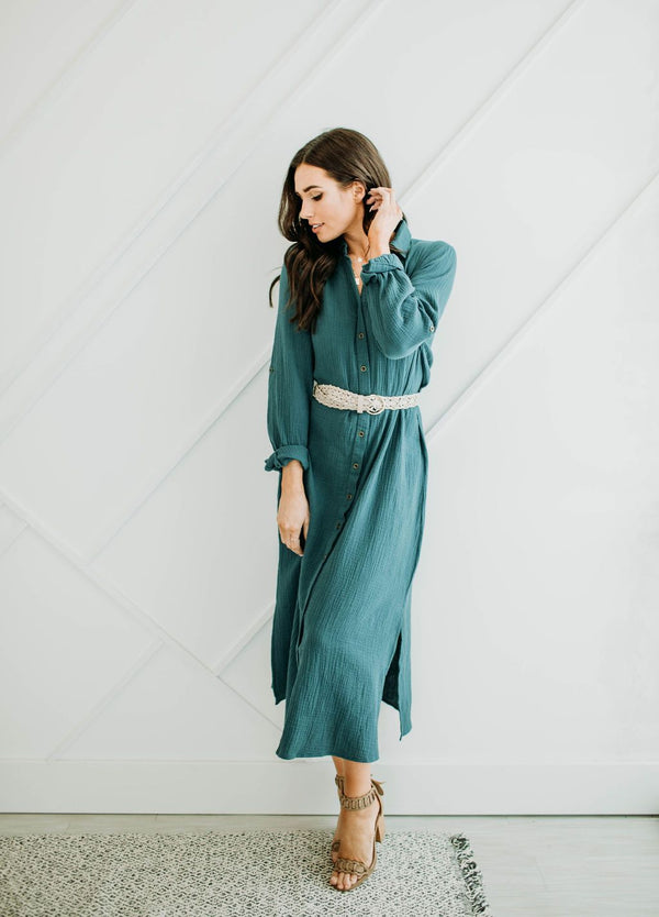 Teal Shirt Dress - Mimic Apparel