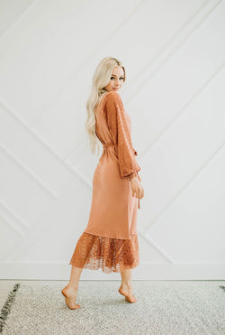 Lana Lace Detail Dress in Clay - Mimic Apparel