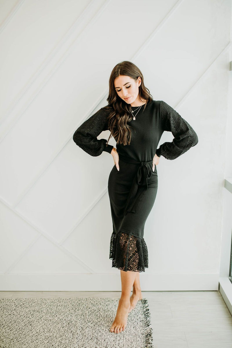 Lana Lace Detail Dress in Black - Mimic Apparel