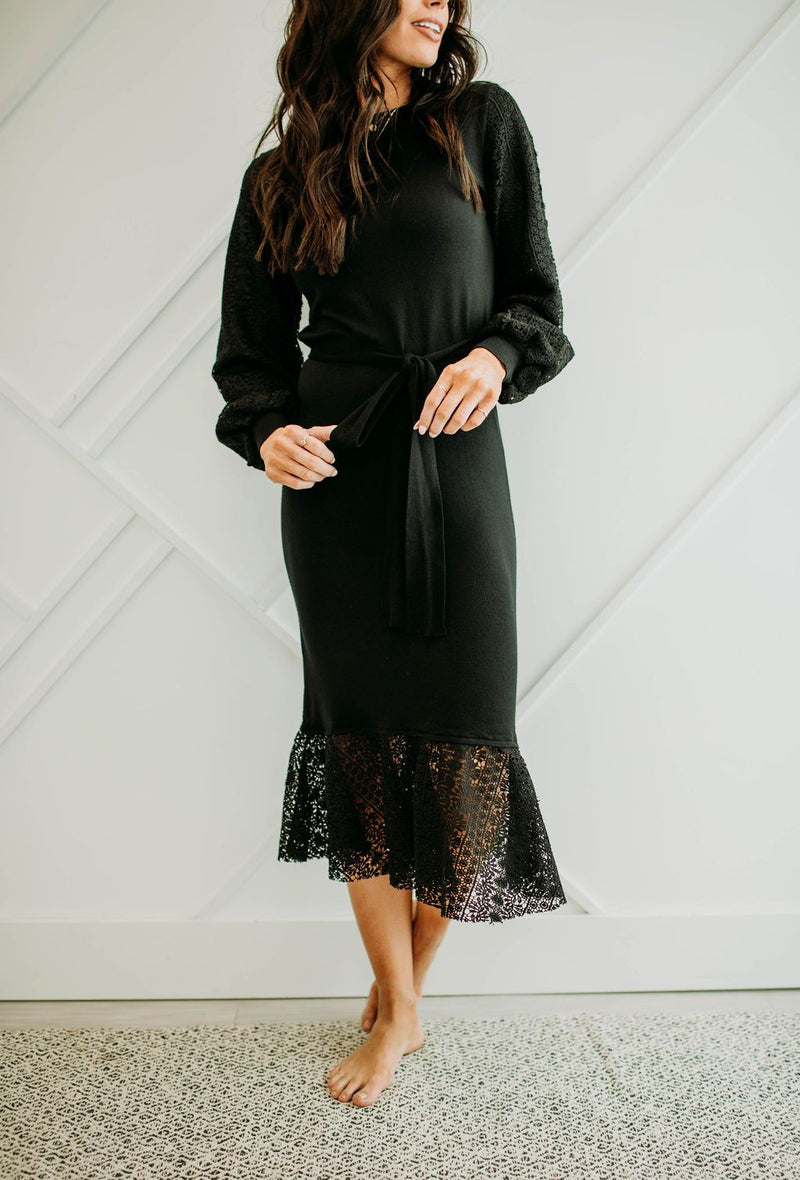 Lana Lace Detail Dress in Black - Mimic Apparel