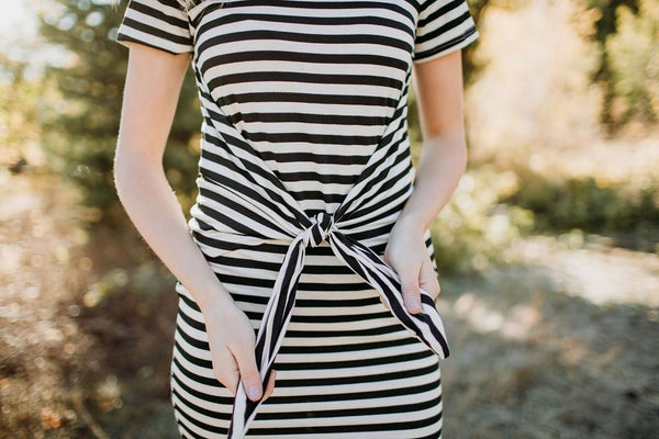 Landry Striped Tie Front Dress - Mimic Apparel