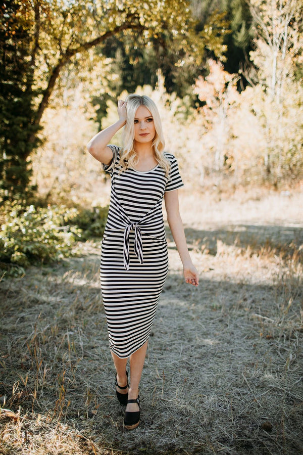 Landry Striped Tie Front Dress - Mimic Apparel