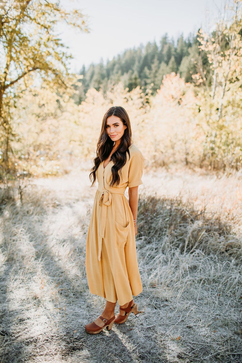 Fields of Gold Wrap Dress - Mimic Apparel