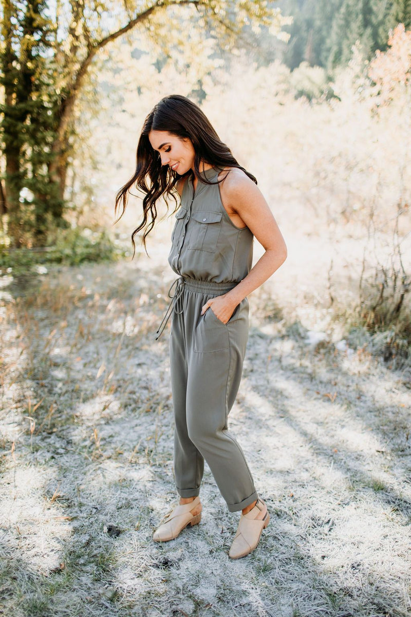 Military Chic Sleeveless Jumpsuit - Mimic Apparel