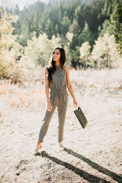 Military Chic Sleeveless Jumpsuit - Mimic Apparel