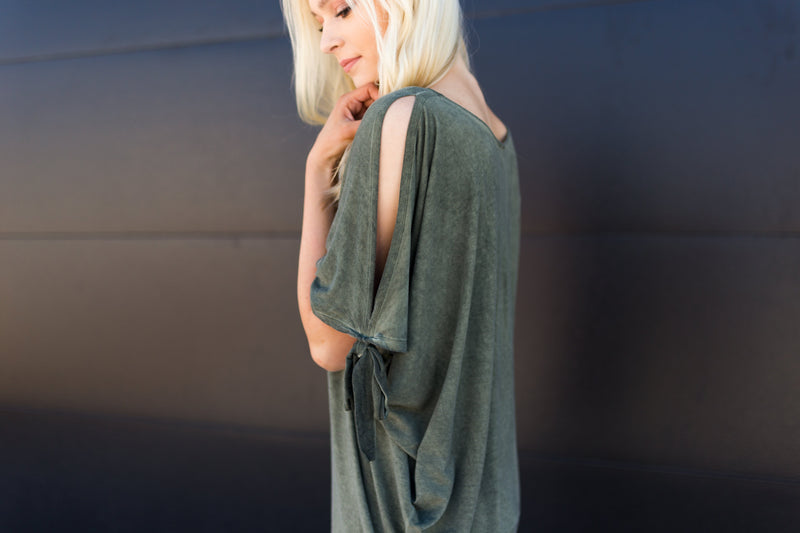 Army Green Cold Shoulder Tunic - Mimic Apparel